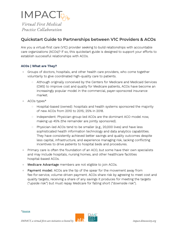 You are currently viewing Quickstart Guide to Partnerships between V1C Providers and Accountable Care Organizations (ACOs)