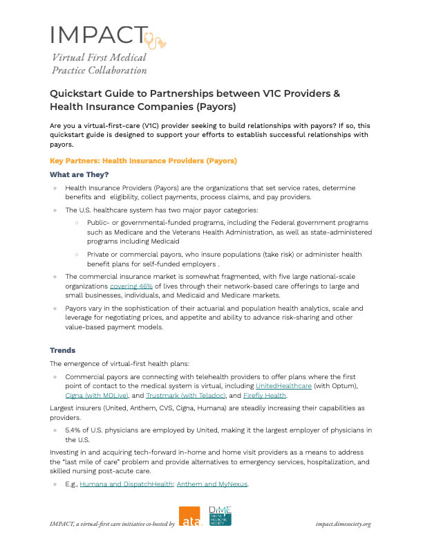 You are currently viewing Quickstart Guide to Partnerships between V1C Providers and Health Insurance Providers (Payors)